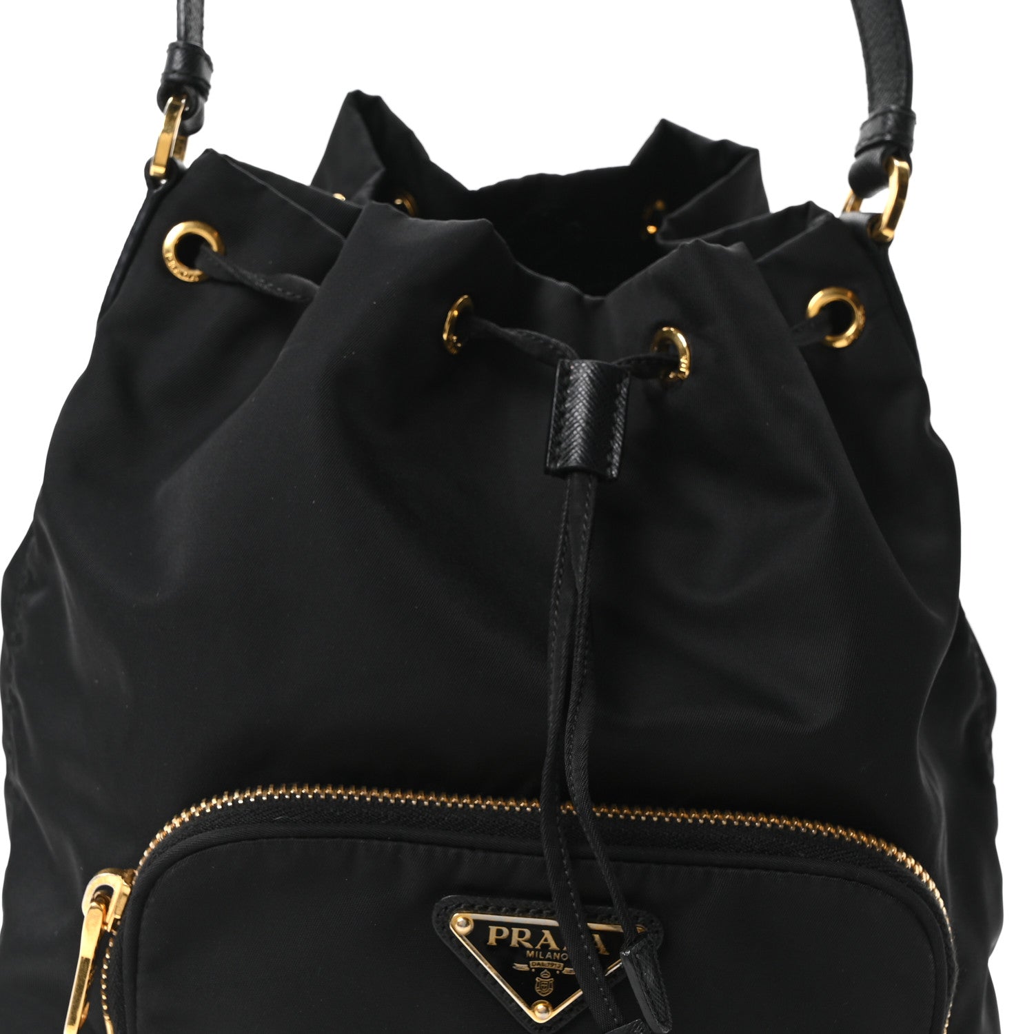 Prada Saffiano Tessuto Nylon Mini Bucket Crossbody Bag Black 8 of 10