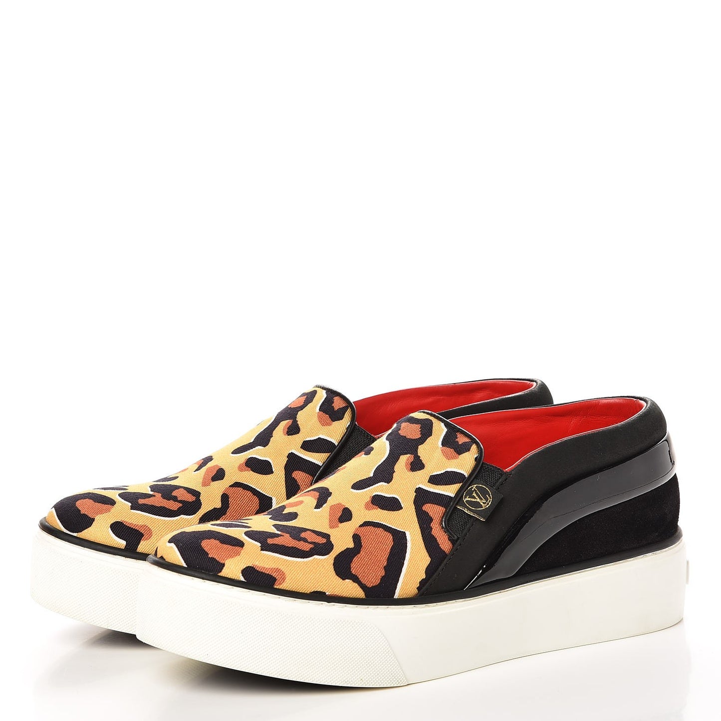 Patent Calfskin Canvas Catwalk Slip On 36 Leopard Black