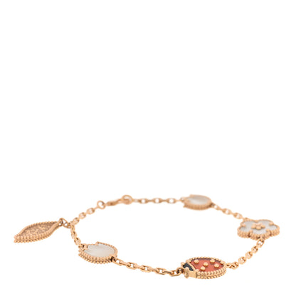 Van Cleef & Arpels 18K Rose Gold Carnelian Mother of Pearl Onyx 5 Motifs Lucky Spring Bracelet 1 of 4