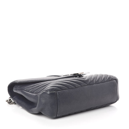 Saint Laurent Sheepskin Matelasse Chevron Monogram Large College Satchel Deep Marine 4 of 13