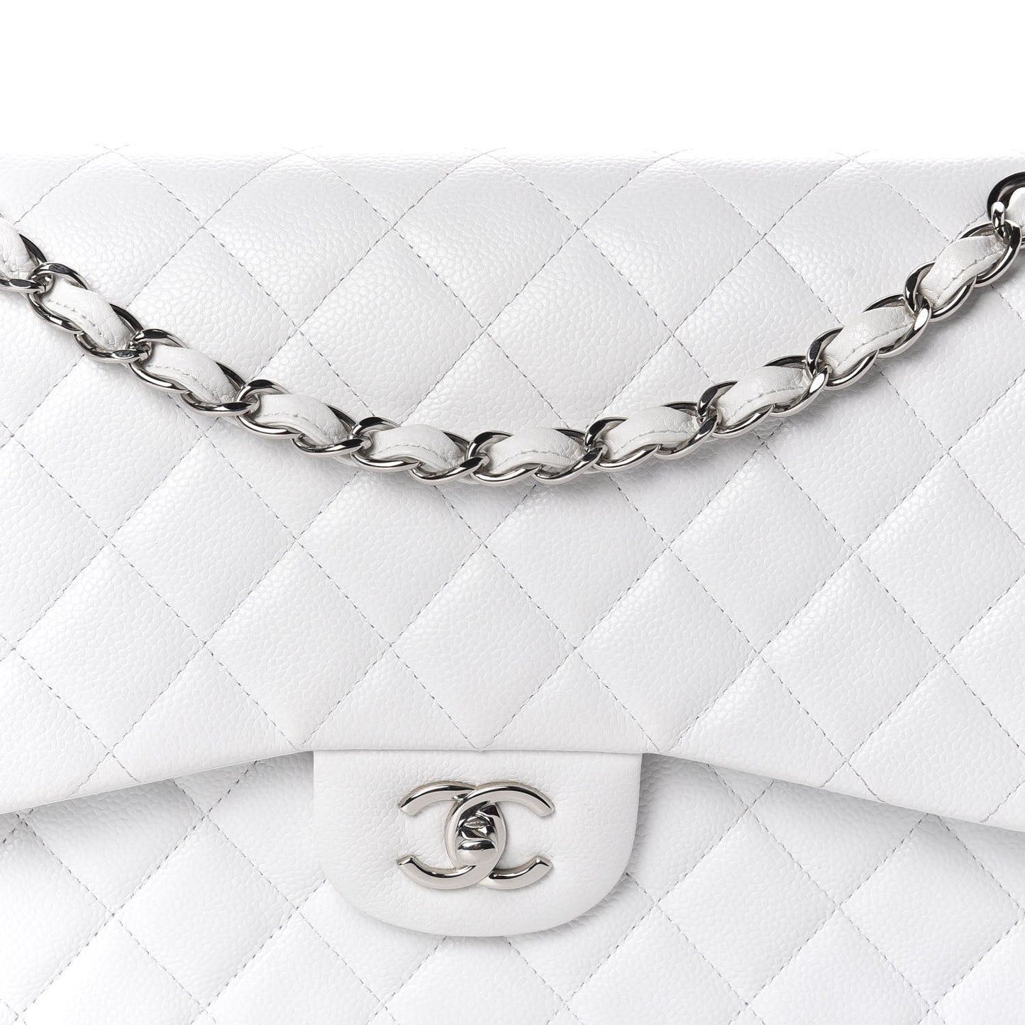 Caviar Quilted Jumbo Double Flap White