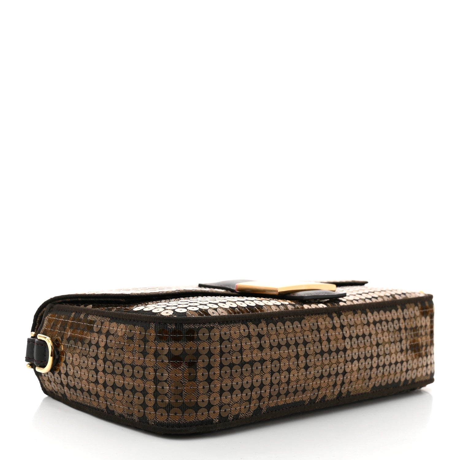Fendi Fabric Jacquard Paillettes Vitello Seta FF 1974 Baguette Testa di Moro Real Ebano 4 of 10