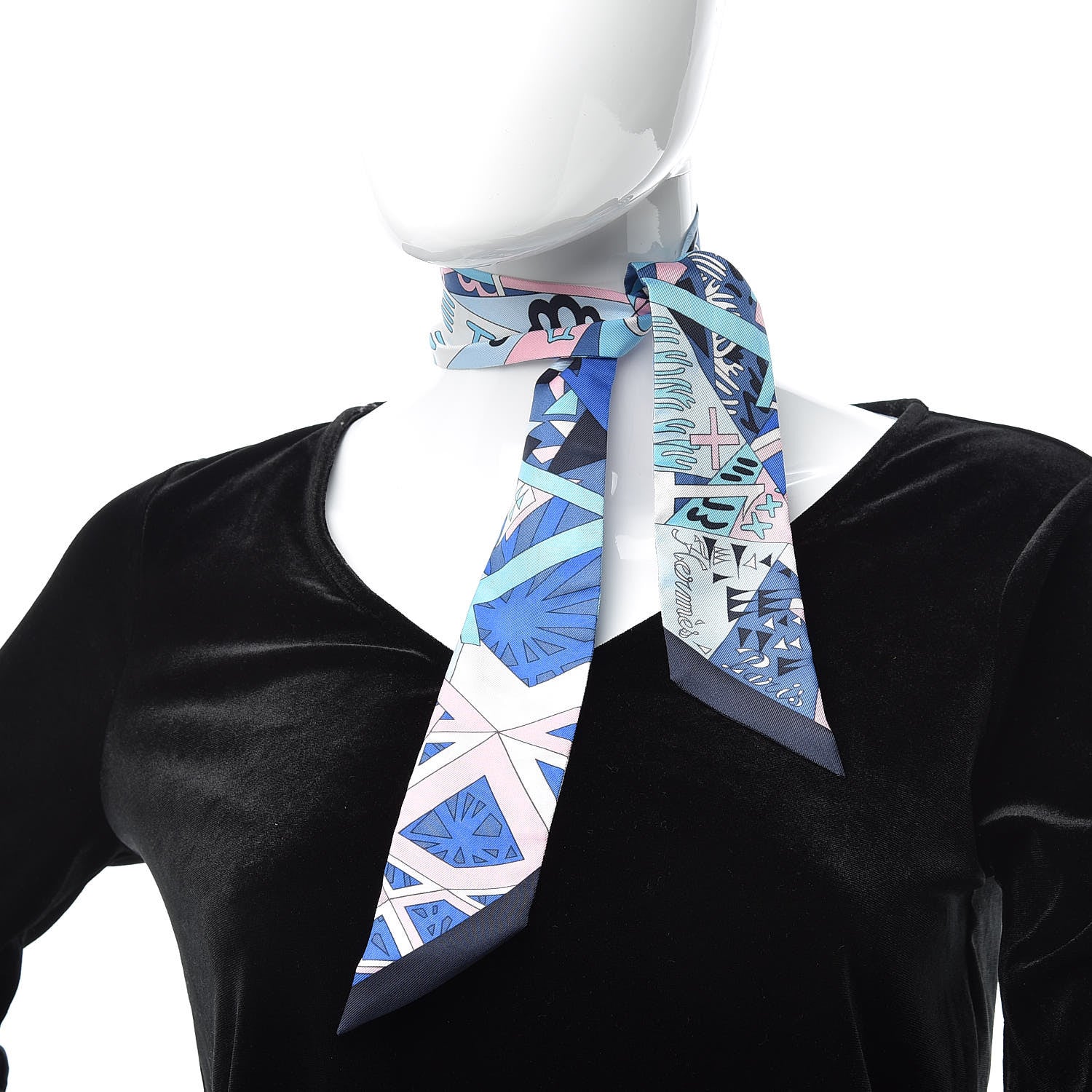Hermes Silk Le Nombre D'Or Twilly Blue Jean Rose Pale Ciel 2 of 6