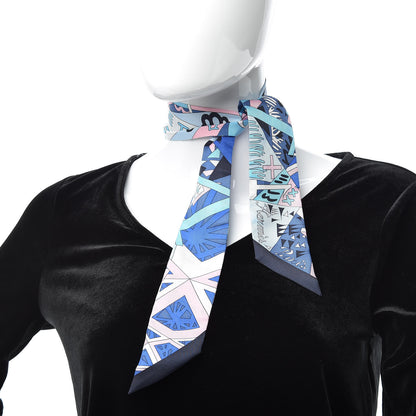 Hermes Silk Le Nombre D'Or Twilly Blue Jean Rose Pale Ciel 2 of 6