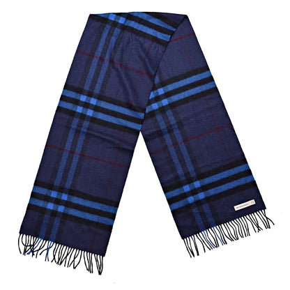 Burberry Cashmere Giant Check Fringe Scarf Navy Bright Cobalt 3 of 5