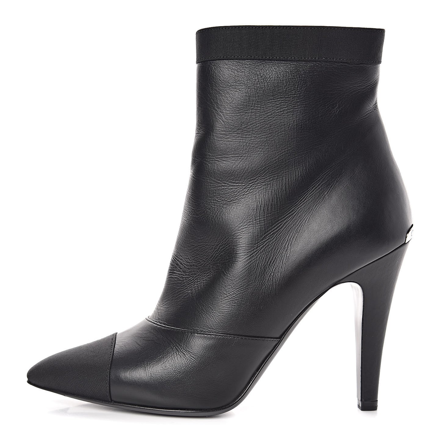 Lambskin Grosgrain Cap Toe Short Ankle Boots 38 Black