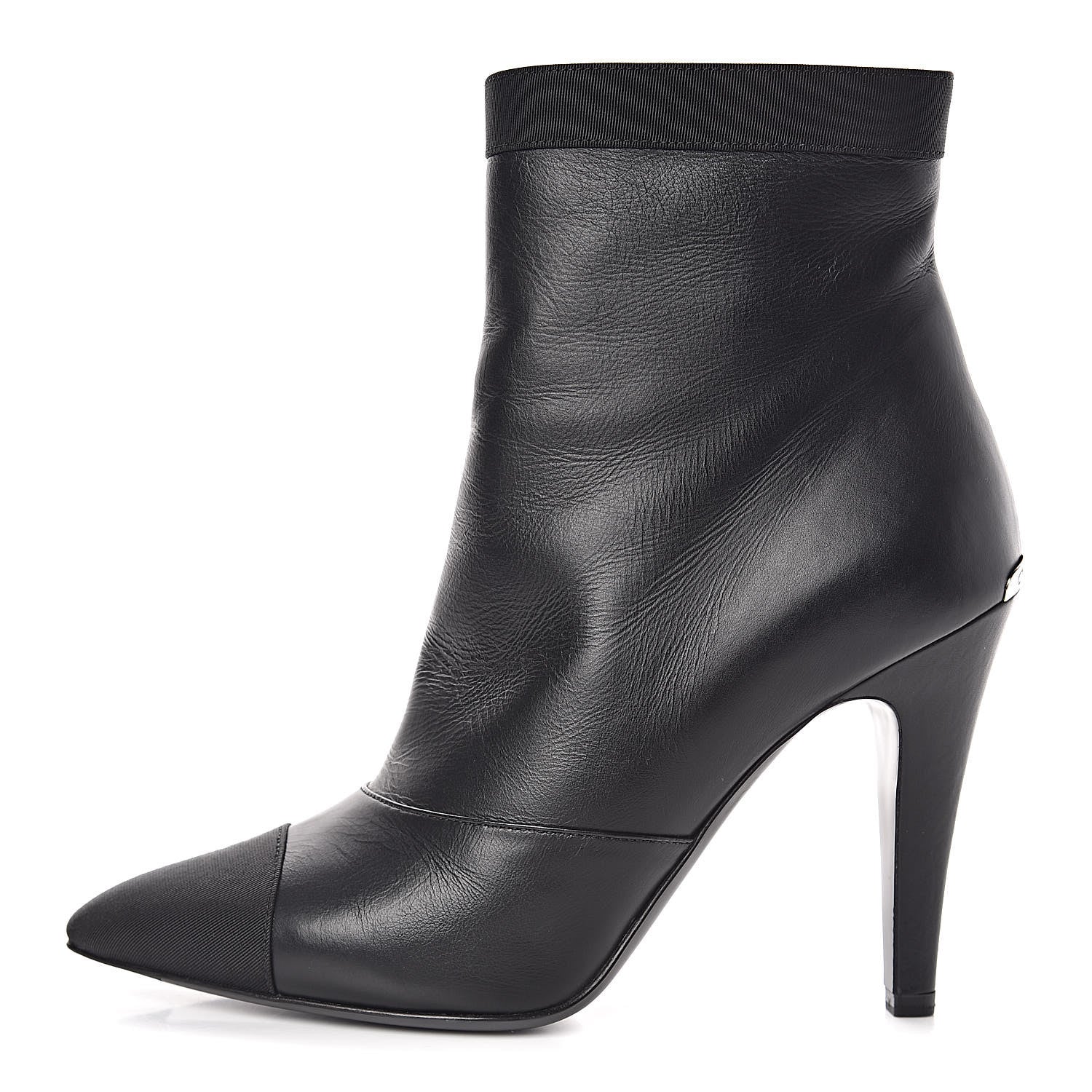 Chanel Lambskin Grosgrain Cap Toe Short Ankle Boots 38 Black 1 of 10