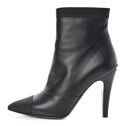 Chanel Lambskin Grosgrain Cap Toe Short Ankle Boots 38 Black 1 of 10