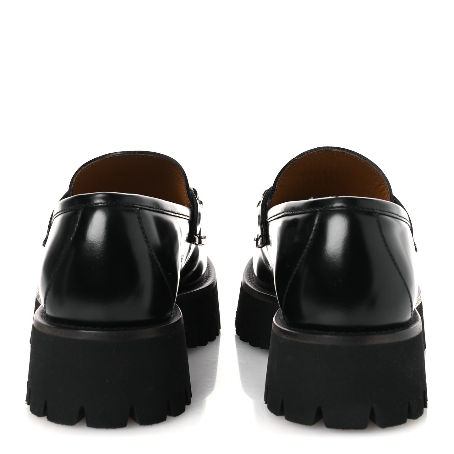 Calfskin Crystal Womens Horsebit Platform Lug Sole Loafers 38.5 Black