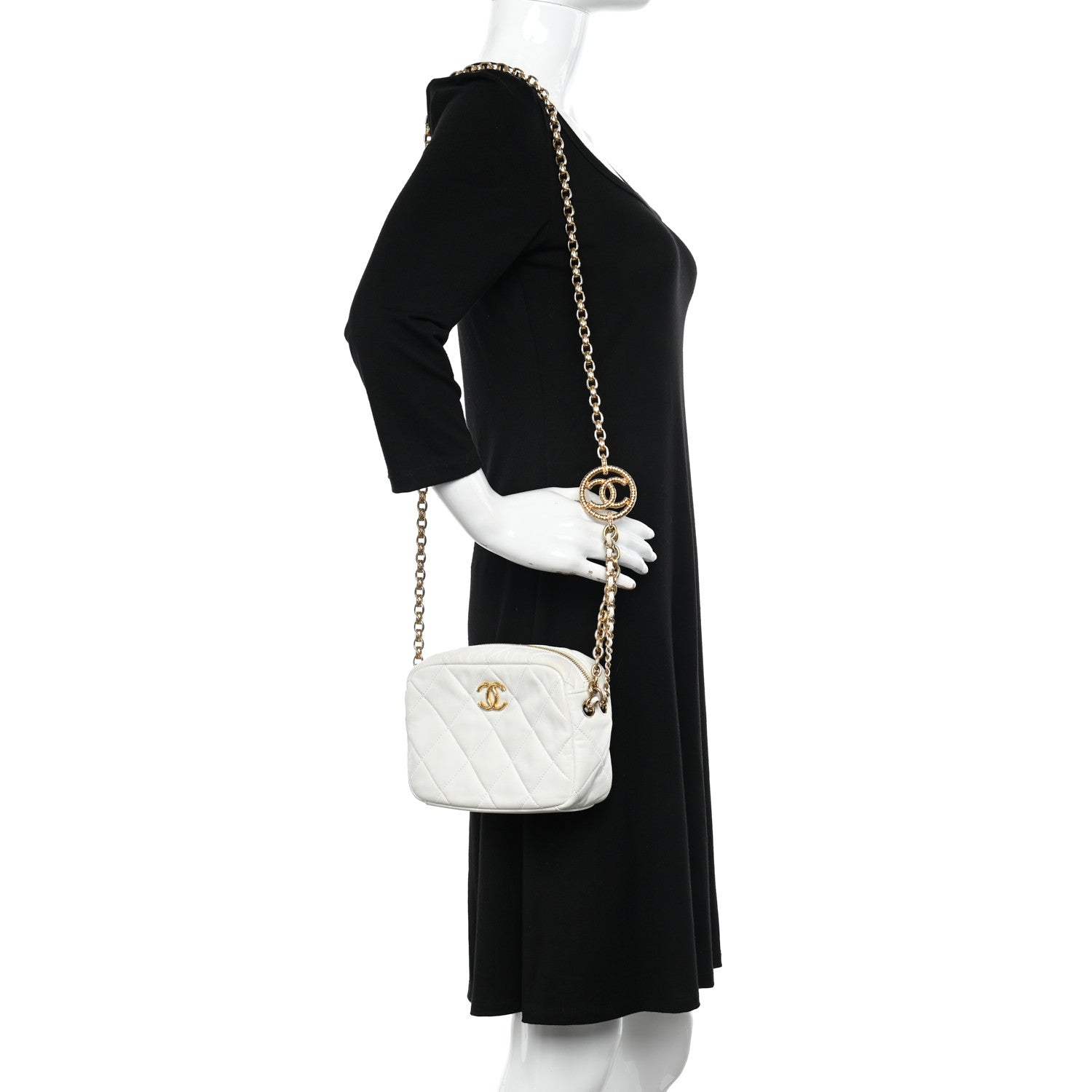 Chanel Lambskin Pearl Quilted CC Mini Camera Case White 2 of 13