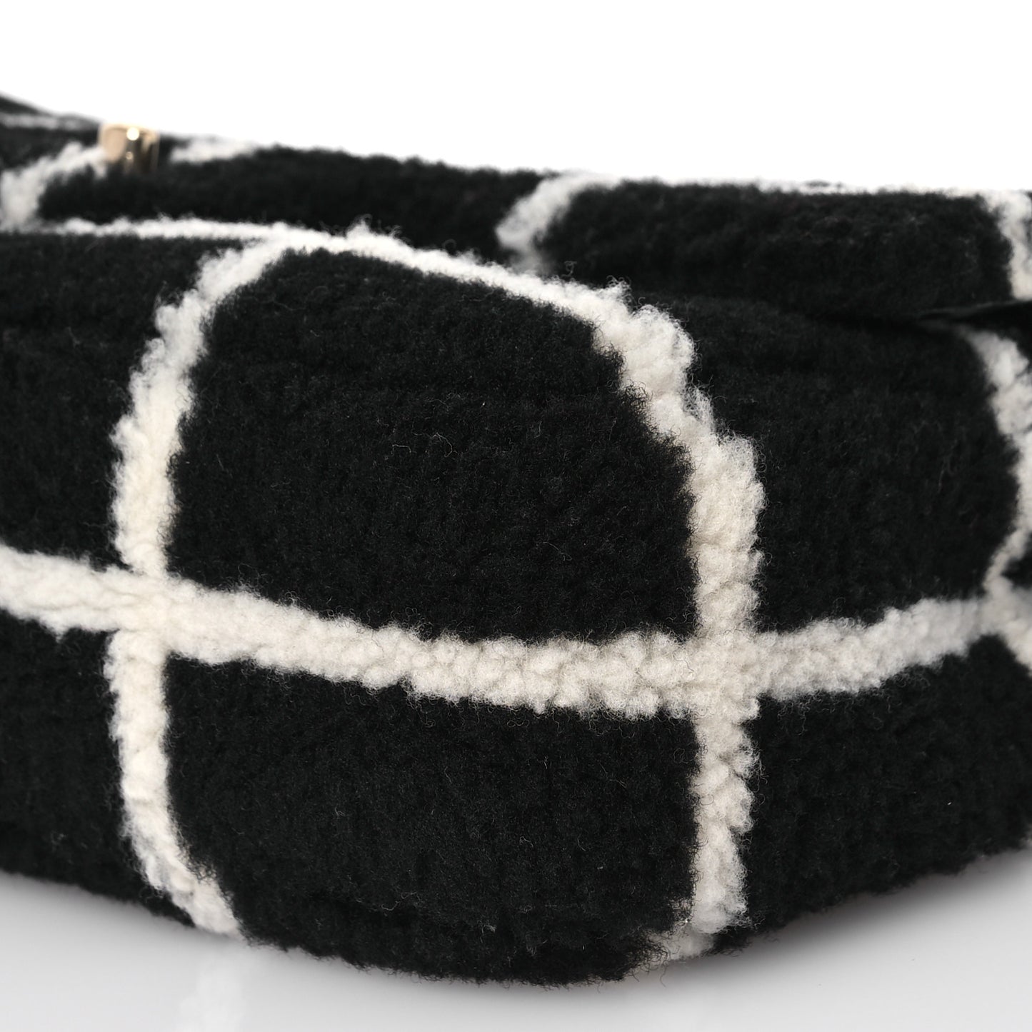 Shearling Lambskin Large Fluffy Tartan Single Flap Black White