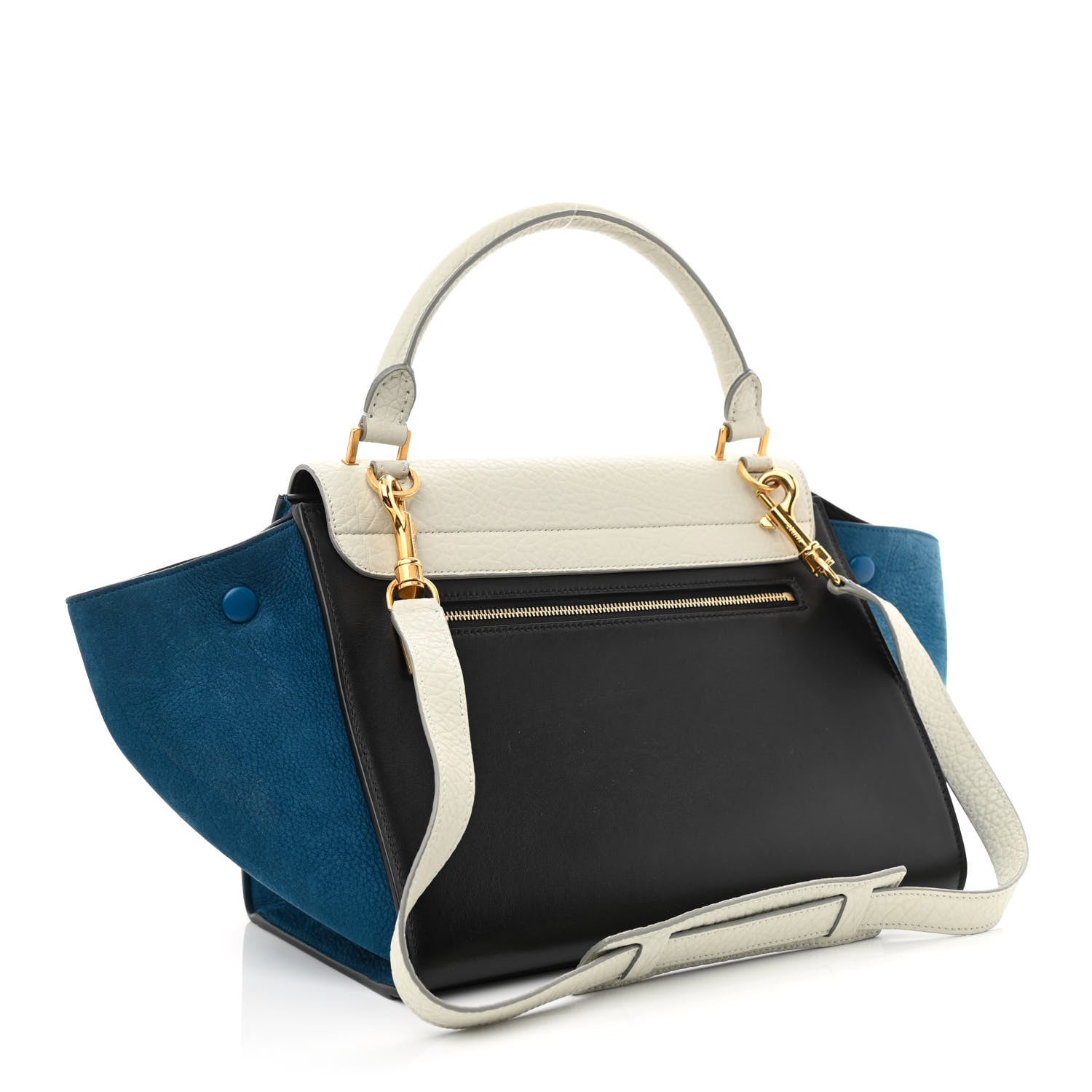 Celine Bullhide Calfskin Nubuck Medium Tri-Color Trapeze Blue Beige 3 of 10