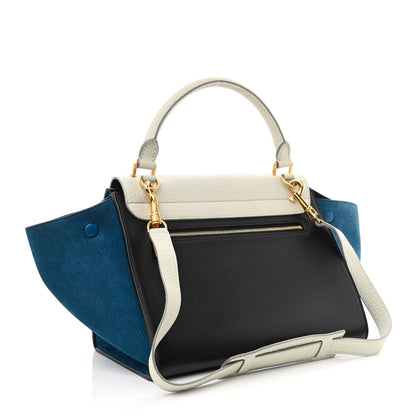Celine Bullhide Calfskin Nubuck Medium Tri-Color Trapeze Blue Beige 3 of 10