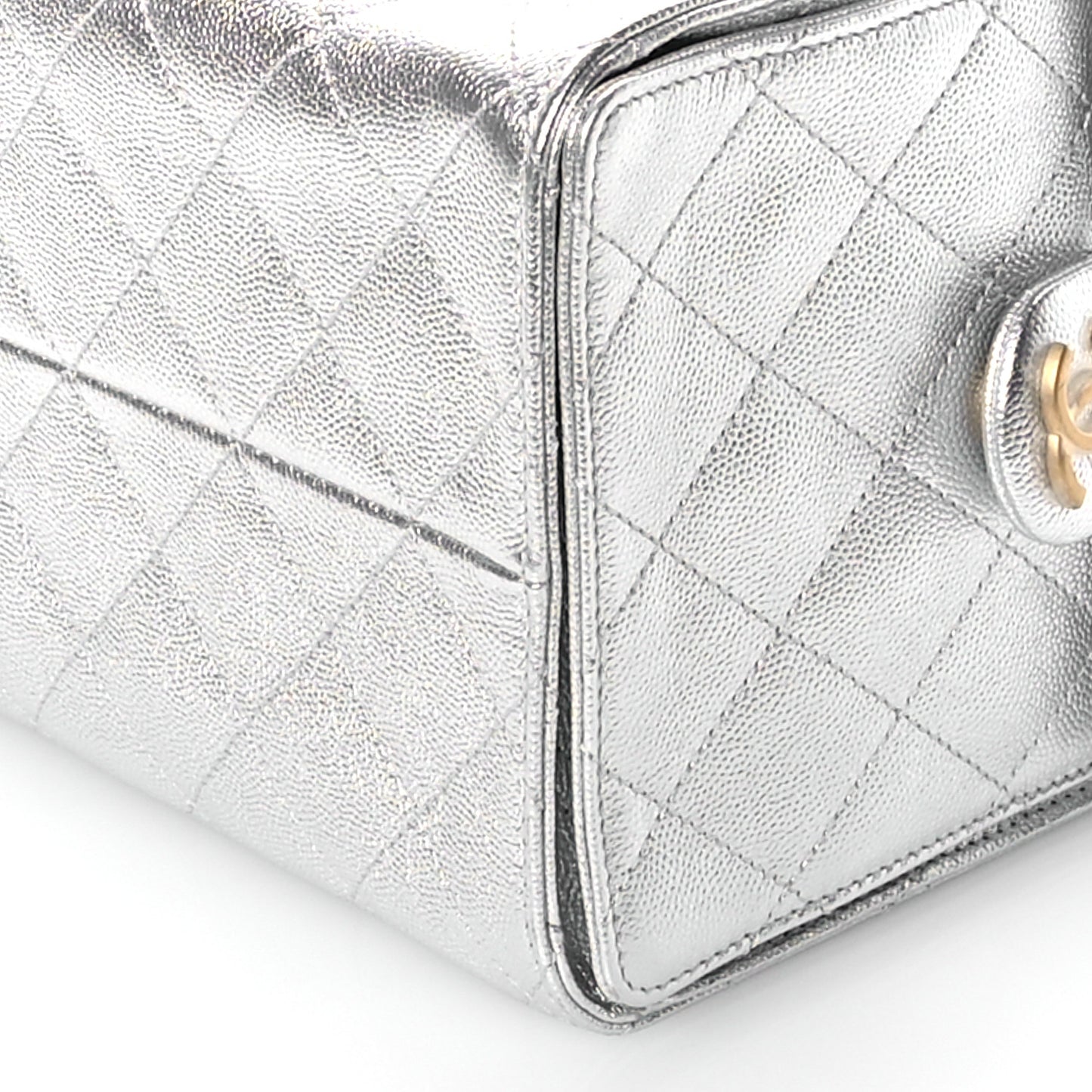 Metallic Caviar Quilted Medium Chanel 25 Handbag Silver