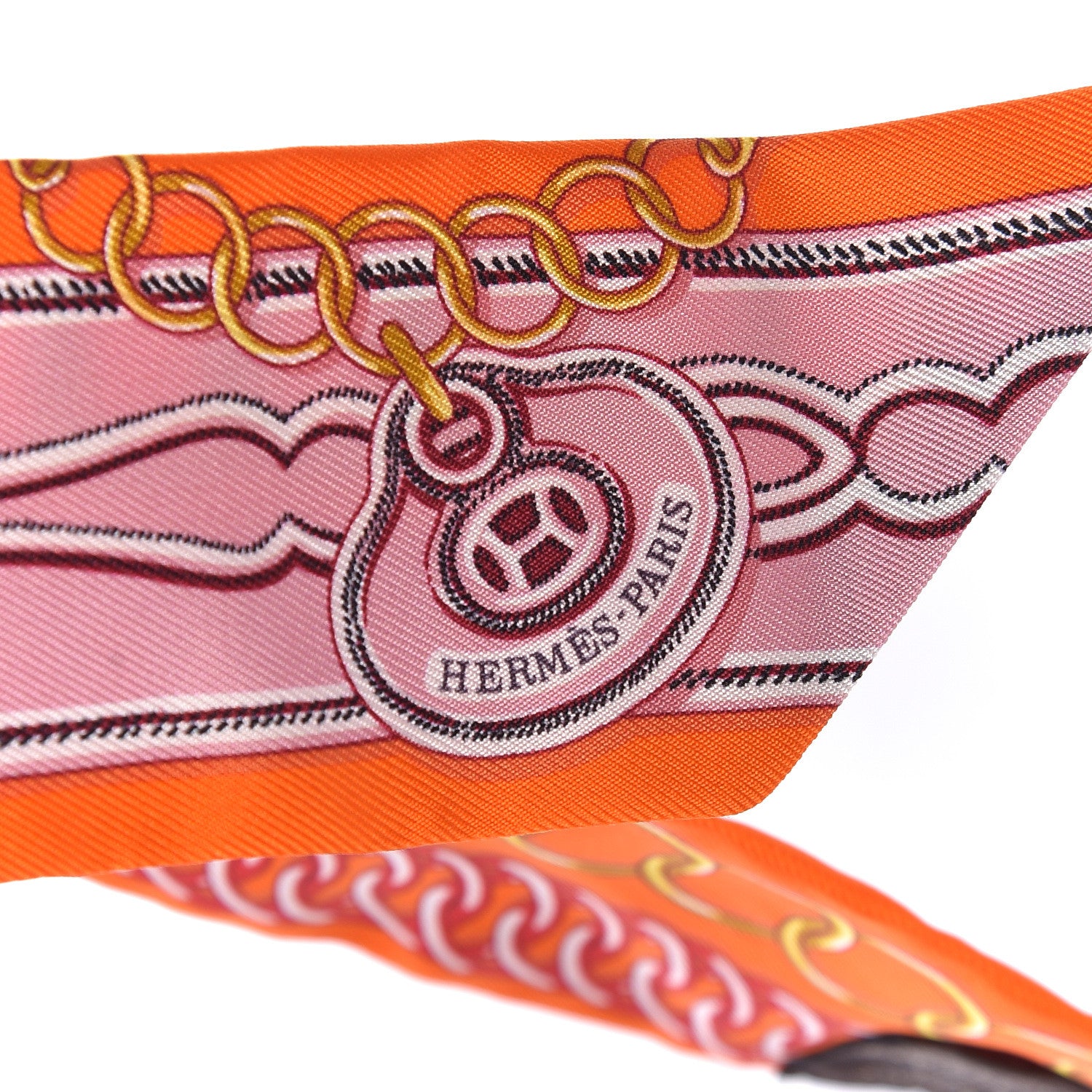 Hermes Silk Maillons Twilly Orange Vieux Rose Gold 4 of 5