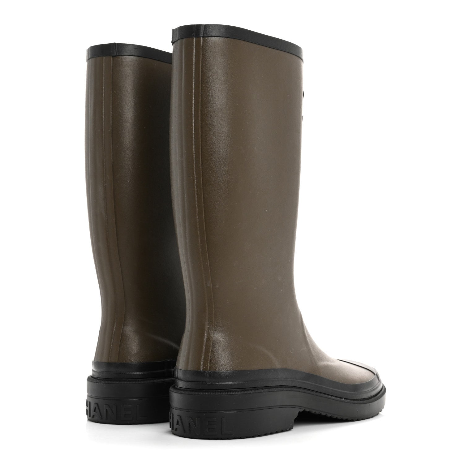 Chanel Caoutchouk CC High Boots 37 Khaki Black 4 of 9