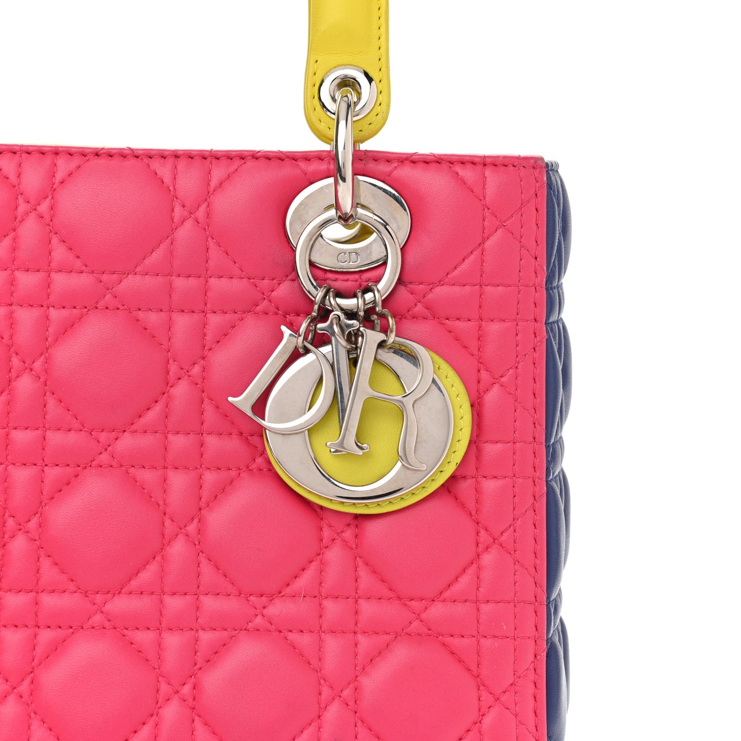 Lambskin Cannage Medium Tri-Color Lady Dior Pink Blue Yellow