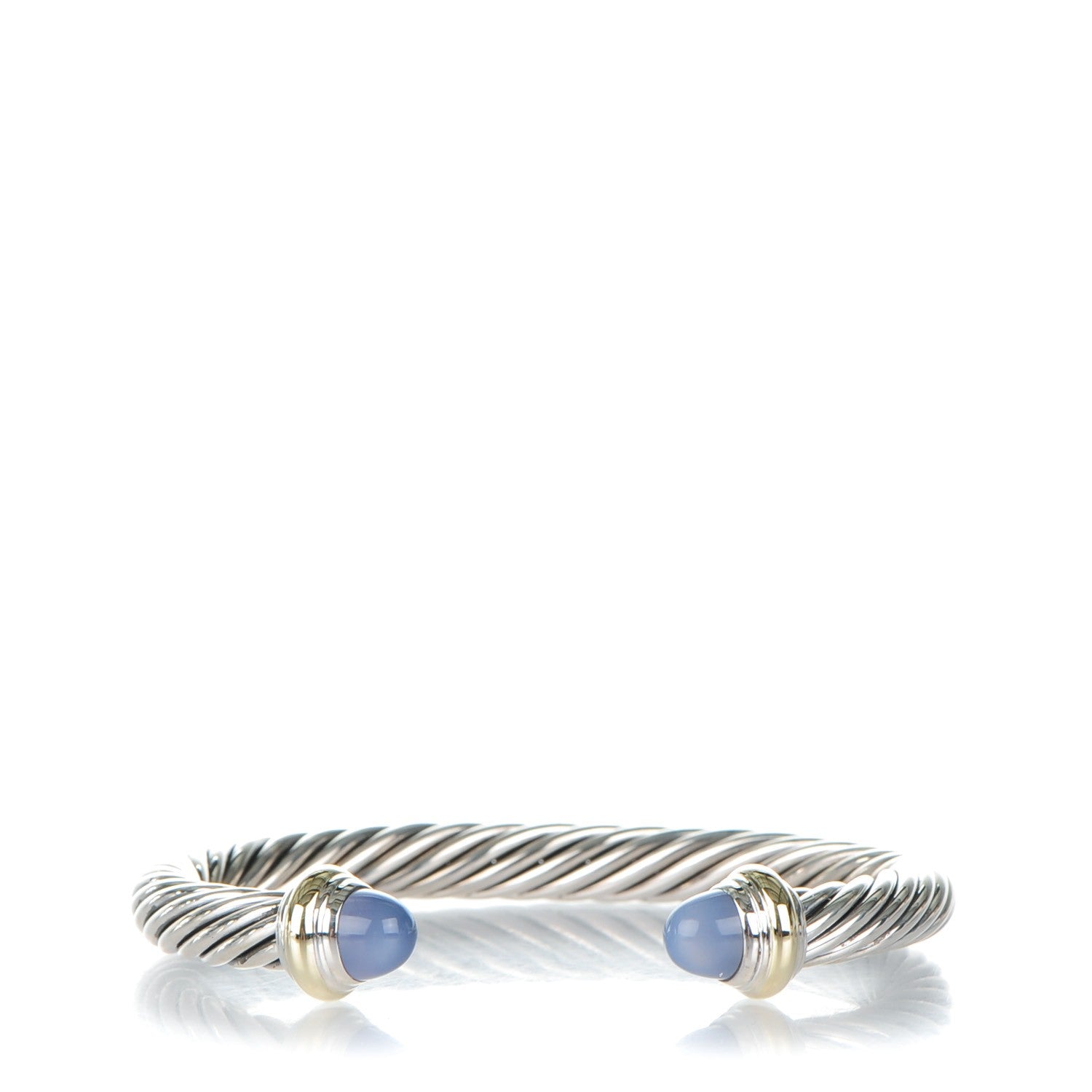 David Yurman Sterling Silver 14K Yellow Gold Chalcedony 7mm Cable Classics Bracelet 1 of 5