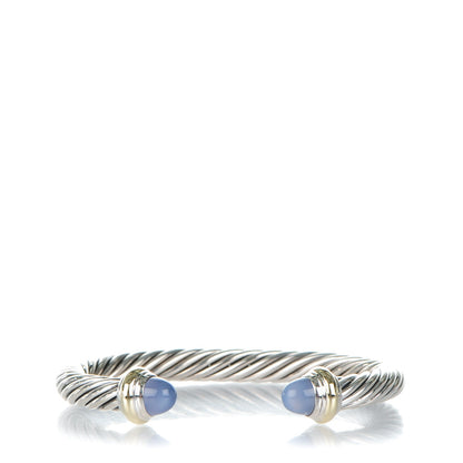 David Yurman Sterling Silver 14K Yellow Gold Chalcedony 7mm Cable Classics Bracelet 1 of 5