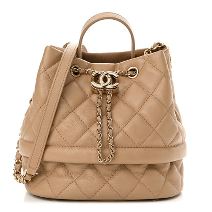 Chanel Caviar Quilted Rolled Up Bucket Drawstring Bag Beige 1 of 12