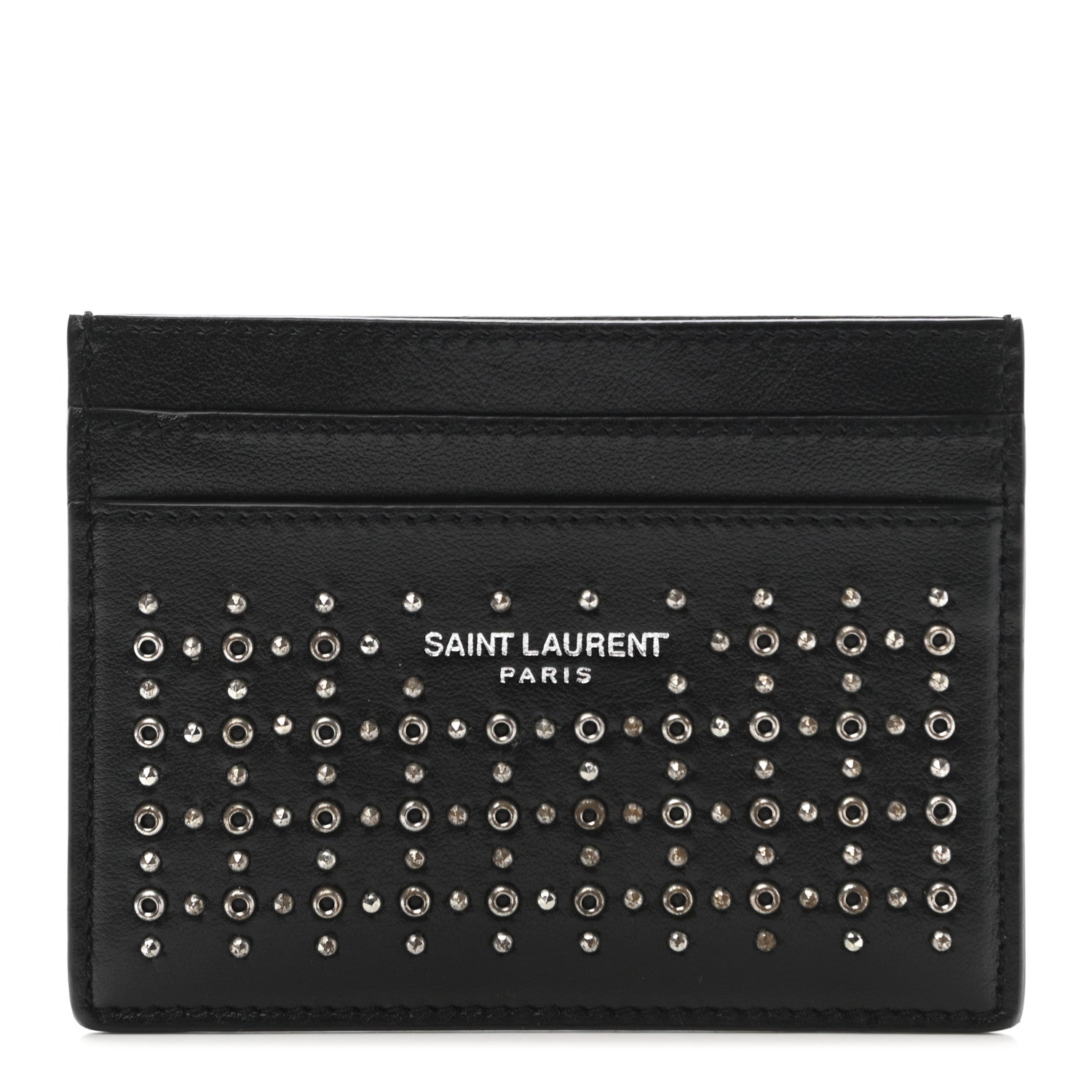 Saint Laurent Calfskin Studded Credit Card Case Black 1 of 7