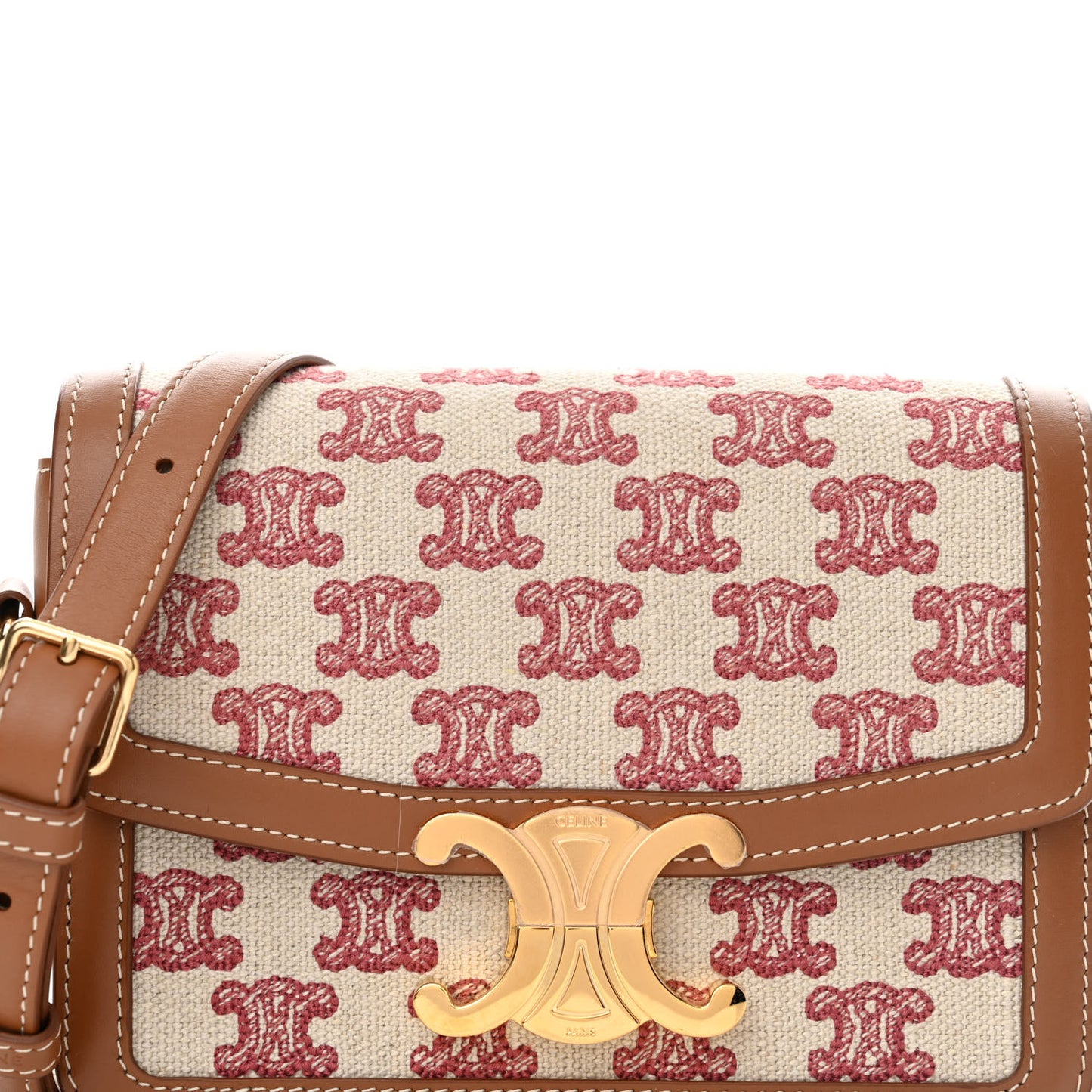 Canvas Calfskin Triomphe Embroidered Teen Triomphe Bag Fox Red