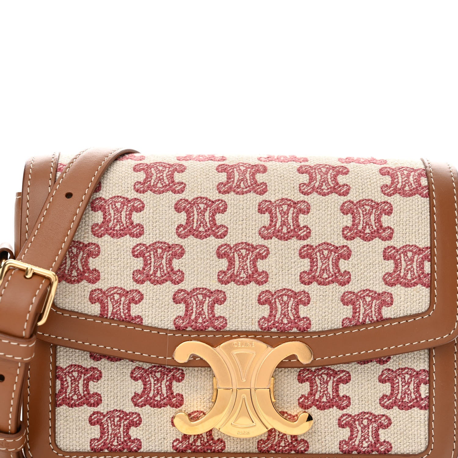 Celine Canvas Calfskin Triomphe Embroidered Teen Triomphe Bag Fox Red 9 of 11