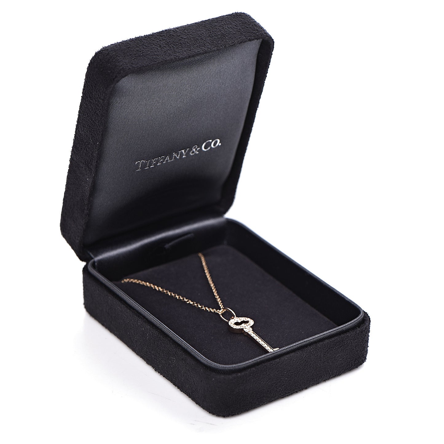 18K Rose Gold Diamond Mini Vintage Oval Key Pendant Necklace