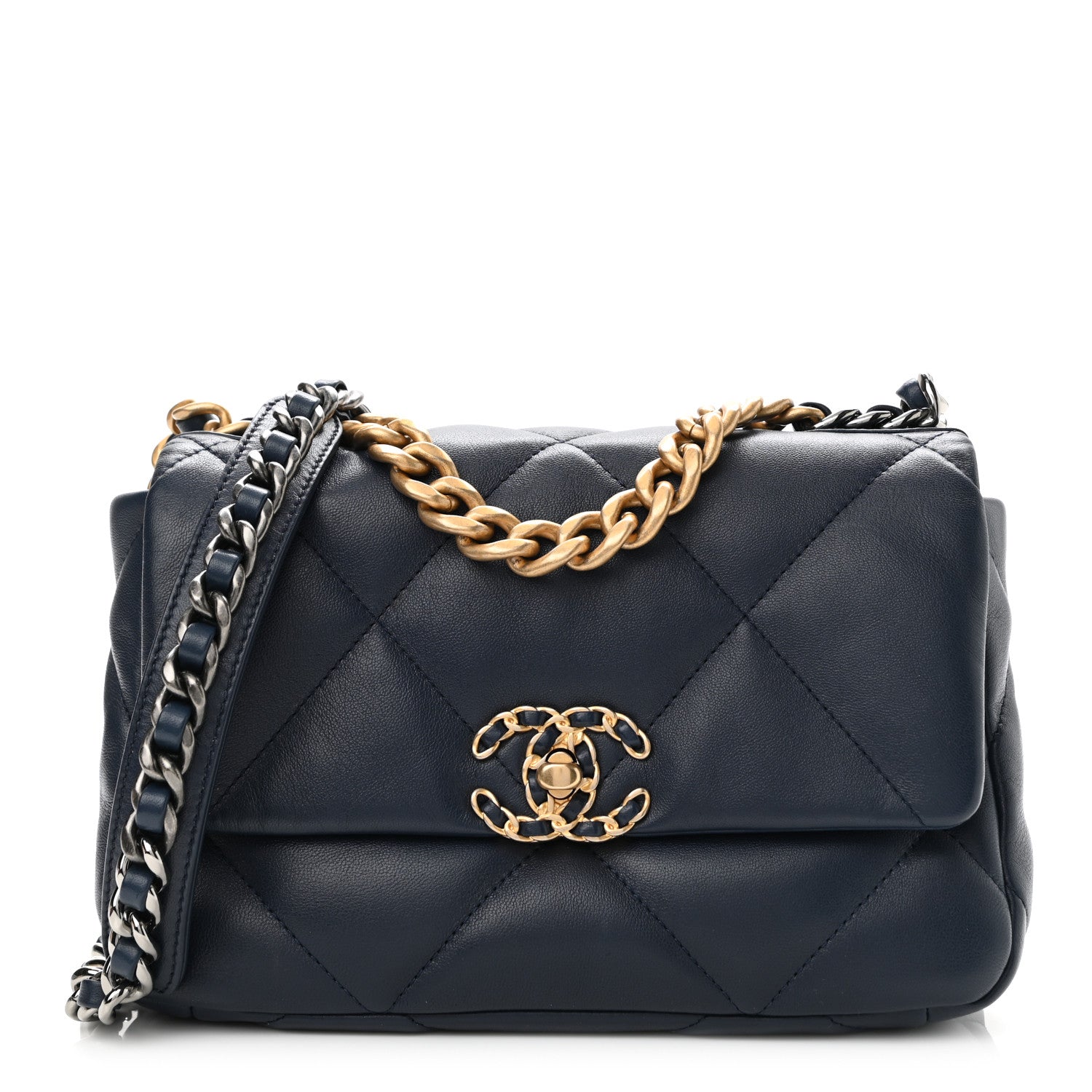 Chanel Goatskin Quilted Medium Chanel 19 Flap Navy Blue 1 of 10