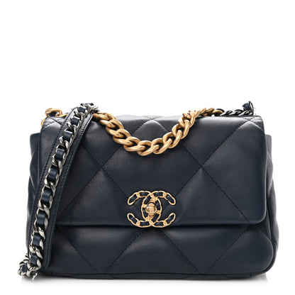 Chanel Goatskin Quilted Medium Chanel 19 Flap Navy Blue 1 of 10