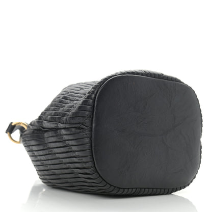 Chanel Iridescent Crumpled Calfskin Coco Pleats Small Drawstring Bag Black 4 of 10