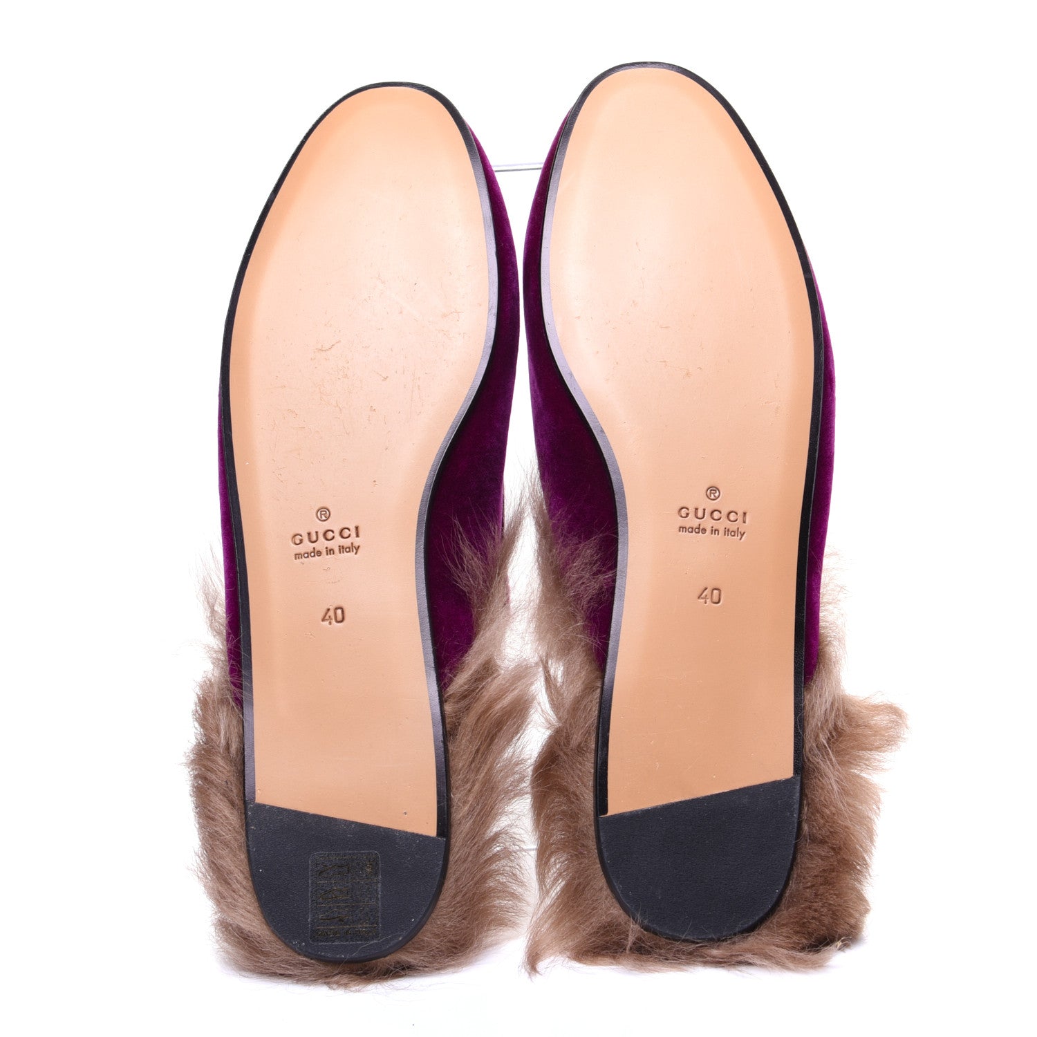 Gucci Velvet Fur Womens Princetown Slippers 40 Fucsia Violet Cyclamen Natural 9 of 11