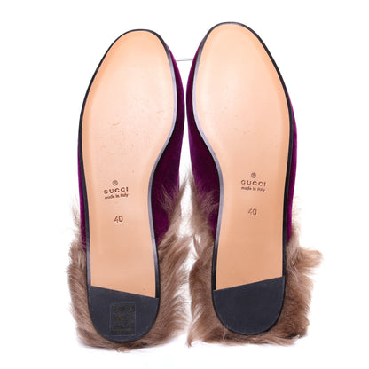 Gucci Velvet Fur Womens Princetown Slippers 40 Fucsia Violet Cyclamen Natural 9 of 11
