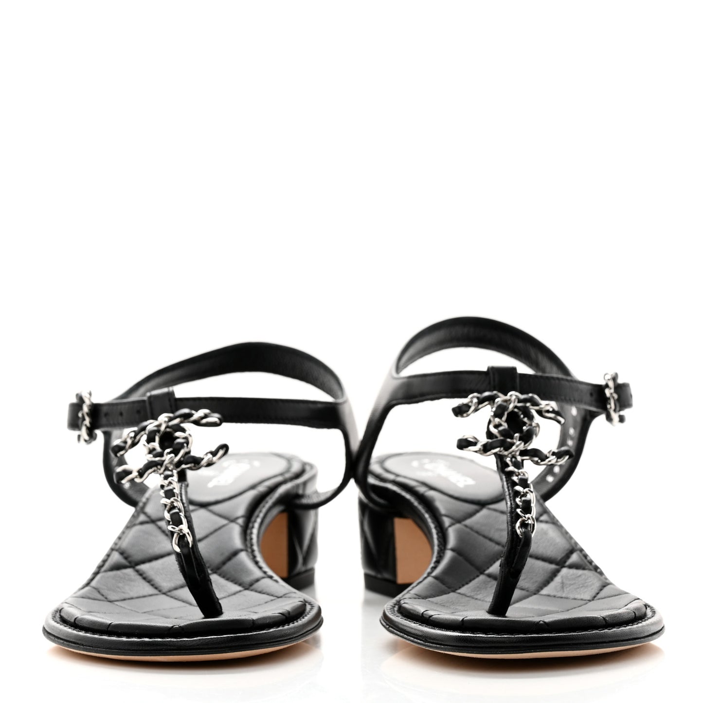 Lambskin Chain CC Thong Sandals 35.5 Black