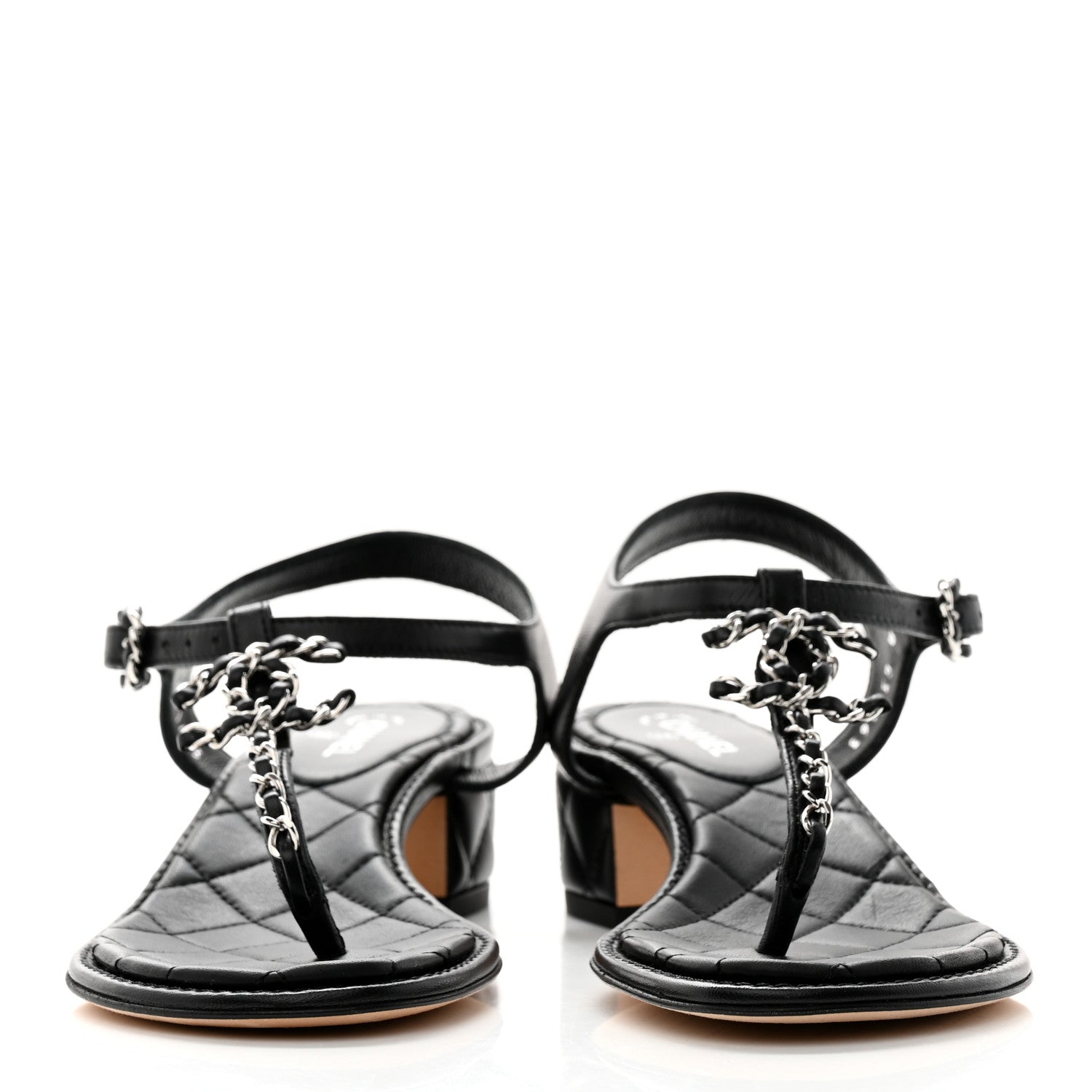 Chanel Lambskin Chain CC Thong Sandals 35.5 Black 2 of 11