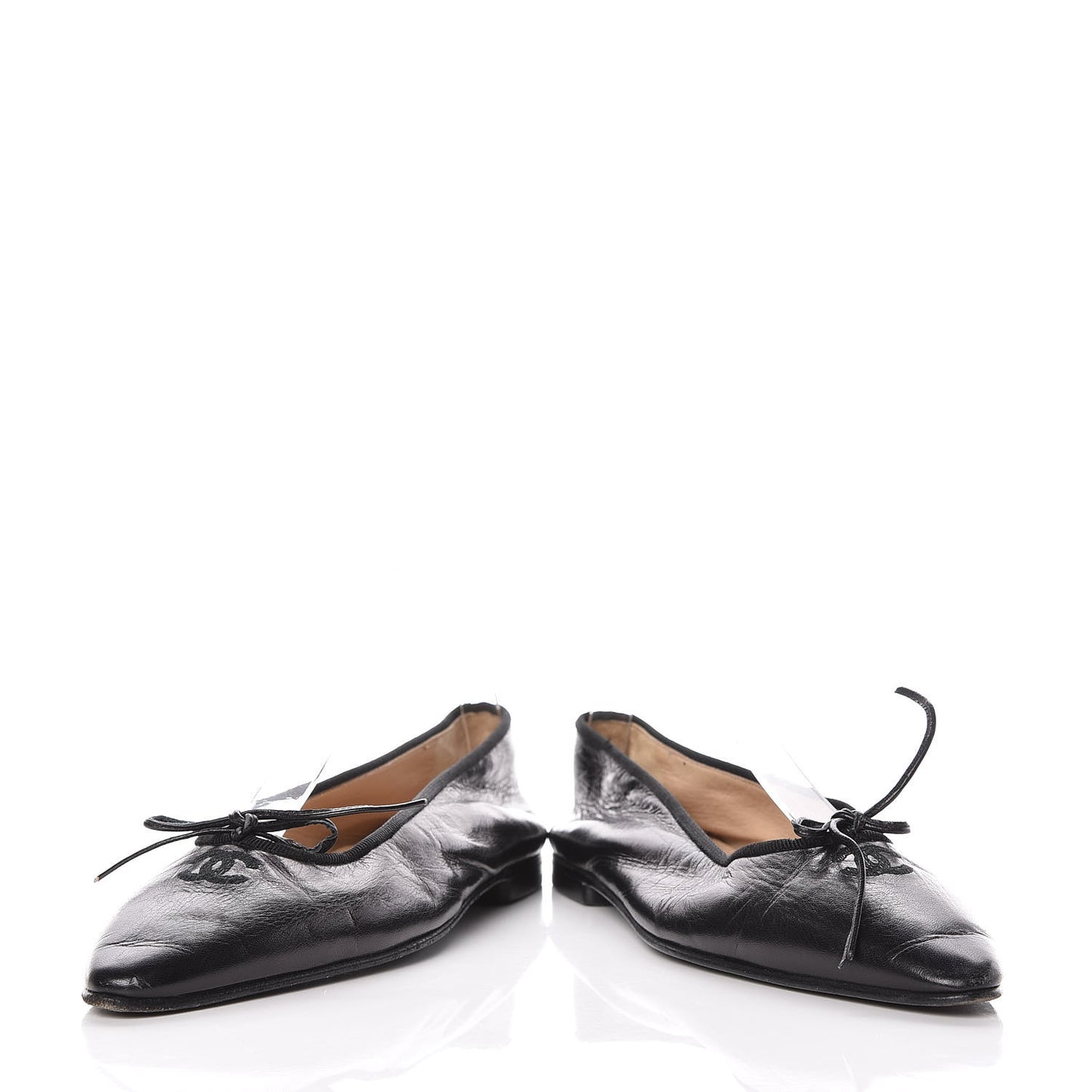 Lambskin Pointed Toe Bow Ballet Flats 37 Black