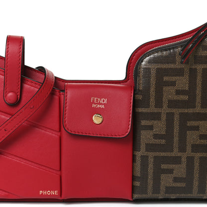 Fendi Vitello Grace Glazed Fabric FF 1974 3 Pocket Mini Crossbody Bag Fragola Mogano Panna 8 of 12