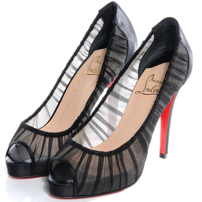 Christian Louboutin Satin Chiffon Ambrosina Pumps 37 Black 3 of 7