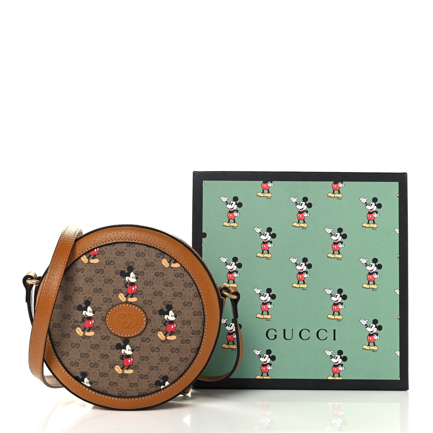 X DISNEY Mini Vintage GG Supreme Monogram Mickey Mouse Round Shoulder Bag Beige Vintage Sun Oil