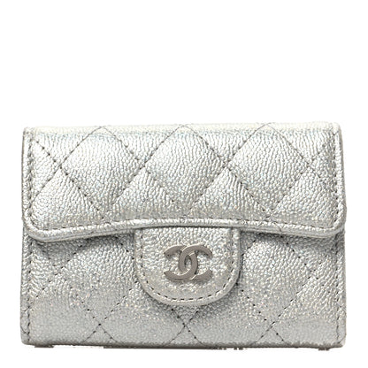 Chanel Metallic Caviar Quilted Classic 4 Key Holder Wallet Silver 1 of 7