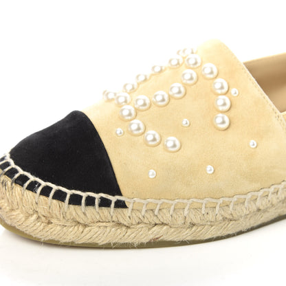 Chanel Suede Pearl CC Espadrilles 35 Beige Black 12 of 13