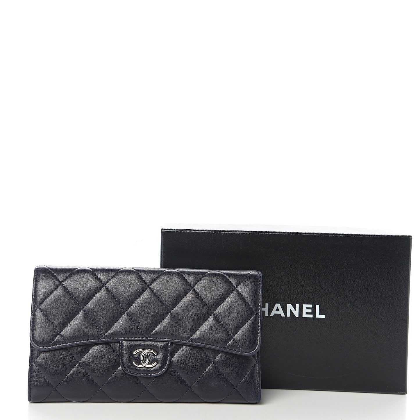 Lambskin Quilted Large Flap Wallet Black