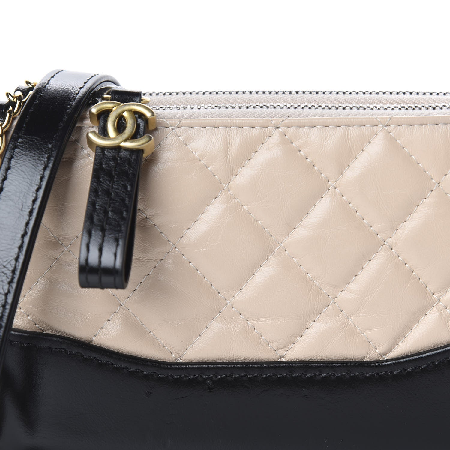 Chanel Aged Calfskin Quilted Small Gabrielle Clutch With Chain Beige Black 10 of 10