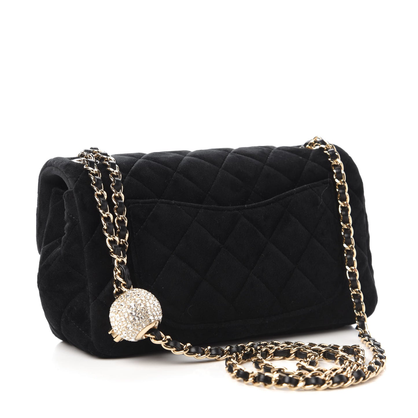 Velvet Quilted Mini Rectangular Pearl Crush Flap Black