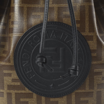 Fendi Glazed Fabric Vitello Grace F is Fendi FF 1974 Stamp Patch Grande Mon Tresor Bucket Bag Mogano Panna Black 8 of 8