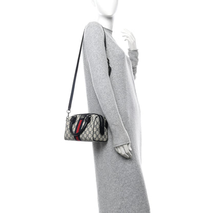 Gucci GG Supreme Monogram Textured Dollar Calfskin Web Mini Ophidia Top Handle Bag Beige Blue 2 of 11