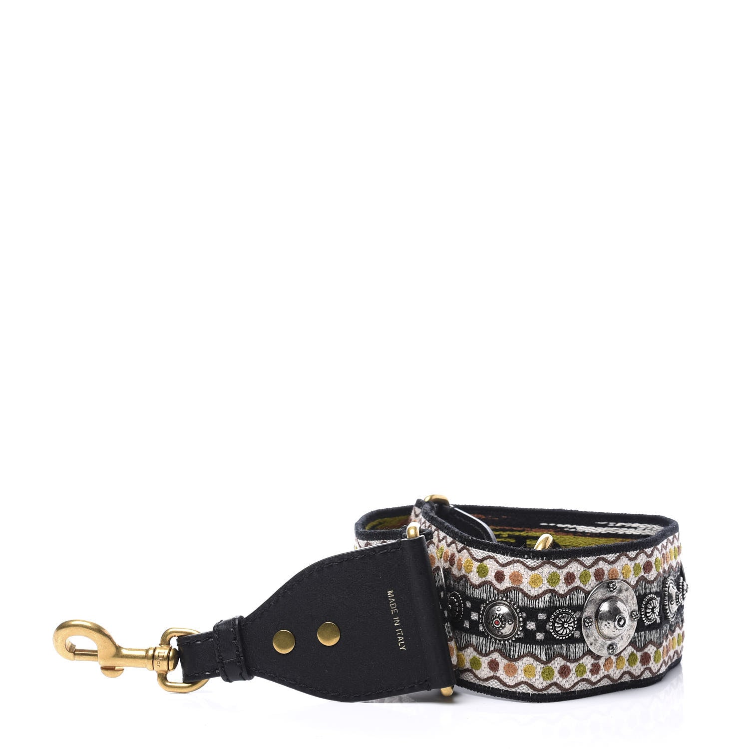 Christian Dior Canvas Embroidered Studded Shoulder Strap Multicolor Black 4 of 6