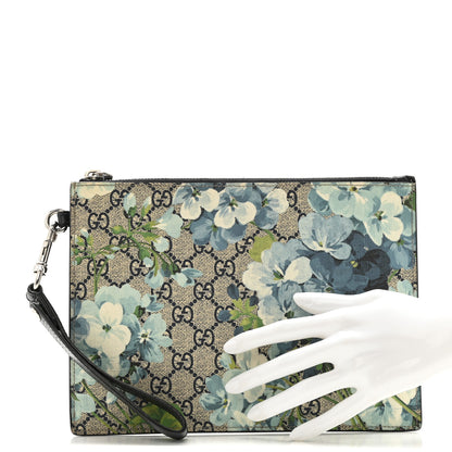 Gucci GG Supreme Monogram Blooms Small Zip Wristlet Pouch Beige Blue Black 2 of 10