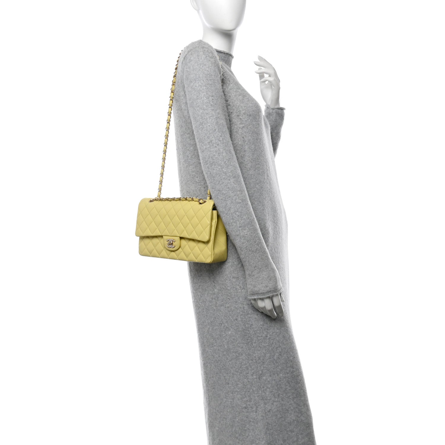 Chanel Caviar Quilted Medium Double Flap Yellow 2 of 10