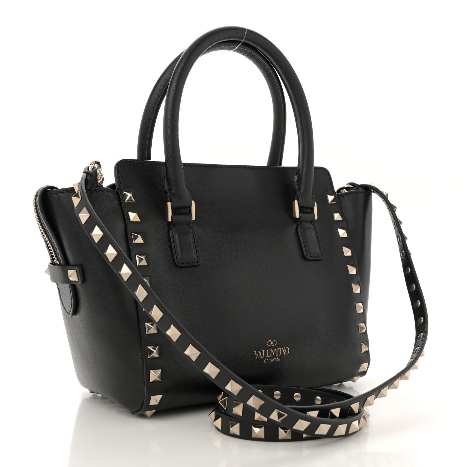Valentino Garavani Vitello Mini Rockstud Double Handle Tote Black 3 of 9